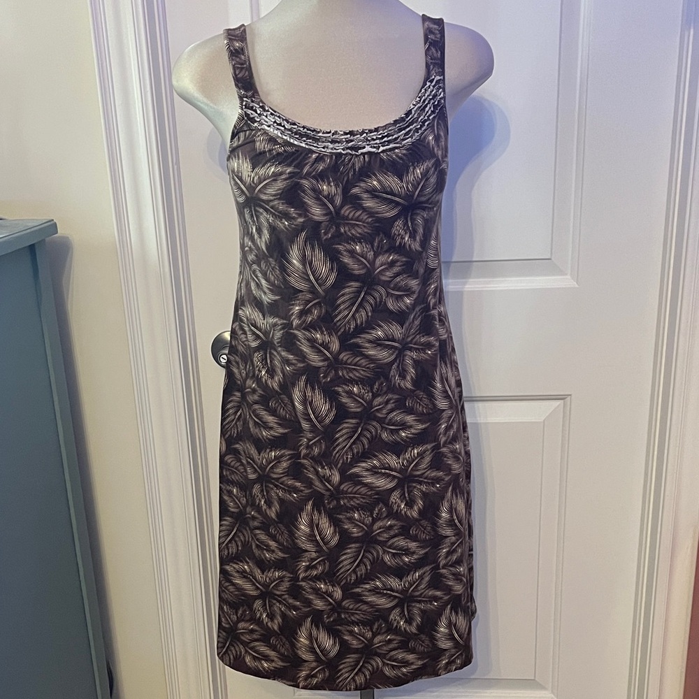 Denver Hayes Black and Cream Leaf Print Dress